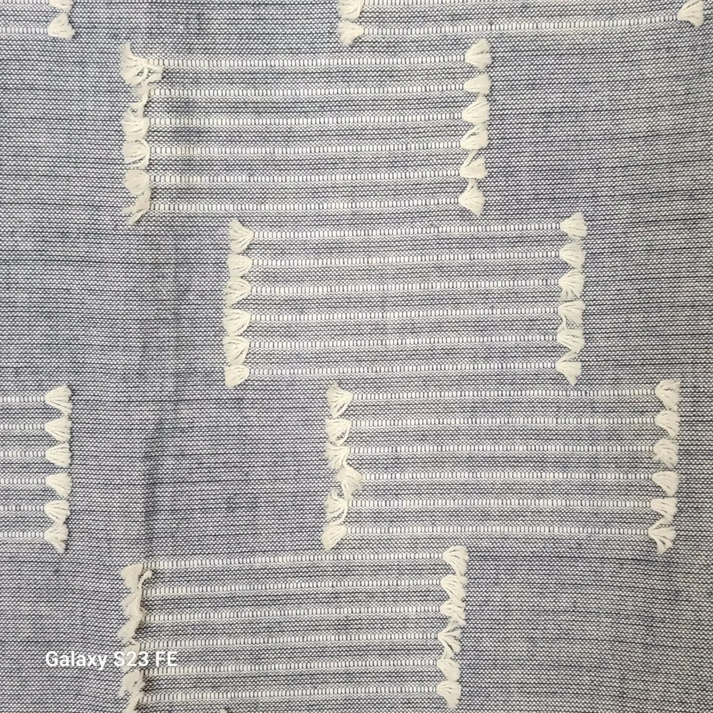 Anthropologie 100% Cotton Curtain Blue White 50x84 Fringe Design SINGLE PANEL